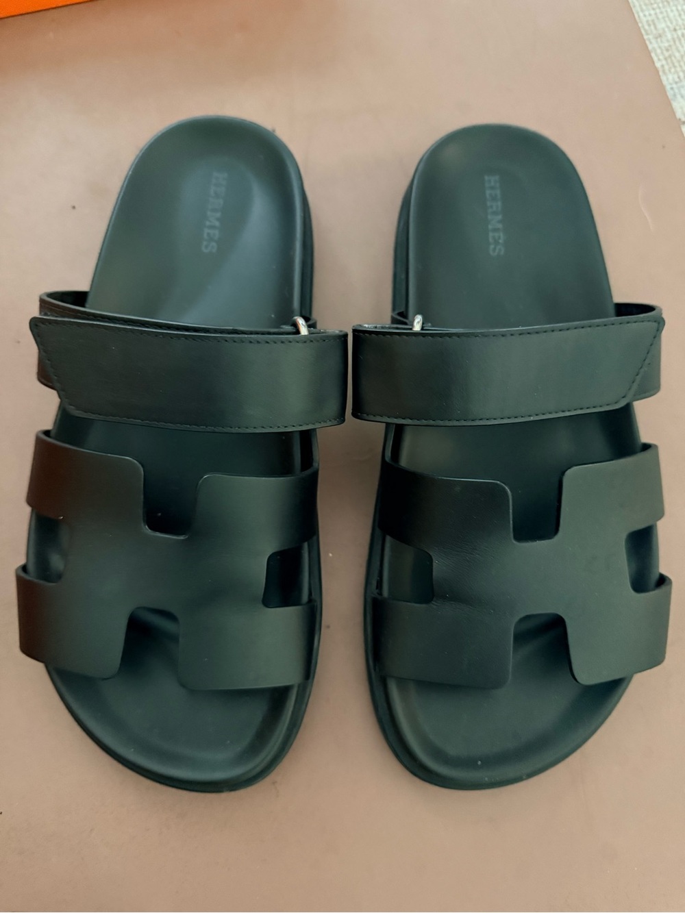 Hermes Chypre Leather Slide Sandals size 37